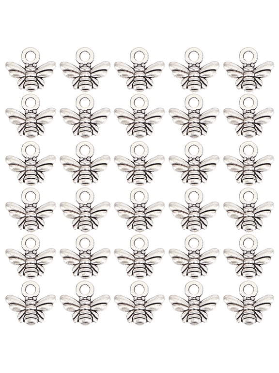 1 Box 200Pcs Silver Bee Charms Bulk Bees Charm Metal Alloy Tibetan Cute Honeybee Style Animal Bumble Insect Charm for Jewelry Making