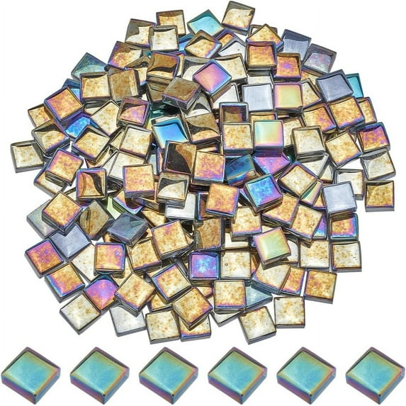 1 Box 200Pcs Square Mosaic Tiles Bulk Dark Grey Glass Mosaic Tile Pieces Mini Iridescent Crystal Cabochons Mosaic Tiles Pictures for Wall Crafts Stepping Stone DIY Mosaic Making Home Decor
