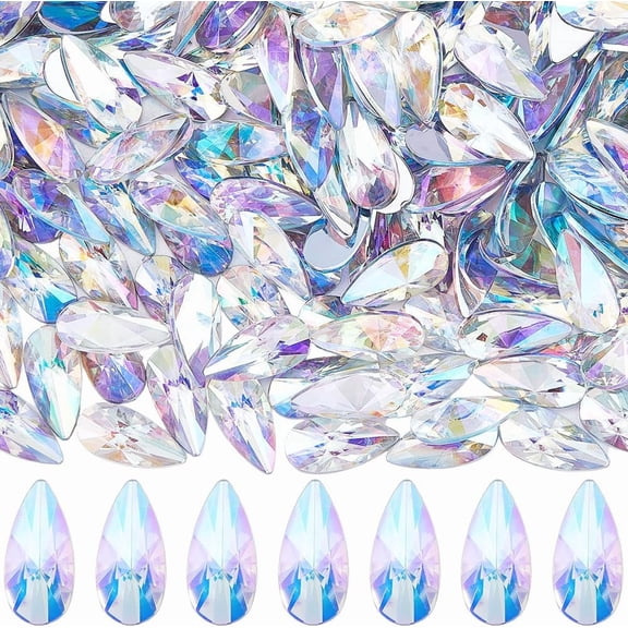 1 Box 200Pcs Teardrop AB Rhinestones Gems Cabochons Small Clear Transparent Drop Shaped Flatback Acrylic Wedding Loose Plastic Gems for Crafts Jewelry Making Costume Embelishments Clear DIY