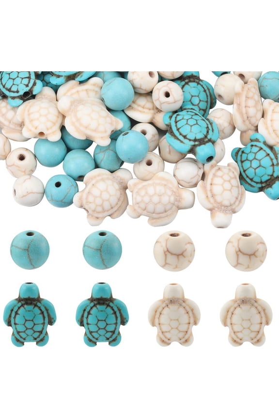 1 Box 200Pcs Turtle Beads Bulk 8mm Round Spacer Beads Boho Style Turquoise Sea Turtles Charms Summer Sea Animal Blue White Tortoise for Jewelry Making Beading Kits for DIY