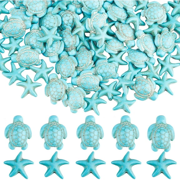 1 Box 200Pcs Turtle Beads Bulk Blue Starfish Beads Turtles Charms Turquoise Summer Sea Ocean Animal Tortoise Bead for Jewelry Making Beading Kit DIY Necklace Bracelets Supplies Colorful