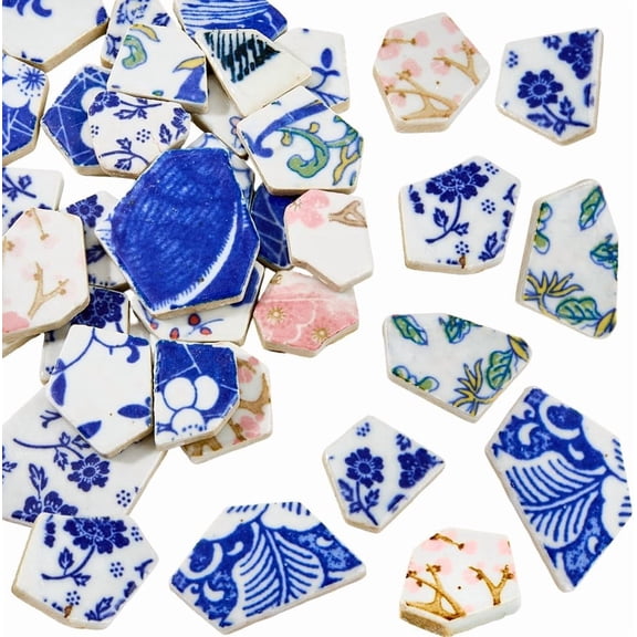 1 Box 200g Broken Porcelain Tiles Irregular China Mosaic Tiles Blue and White Porcelain Chinese Mosaic Pieces Creative Craft