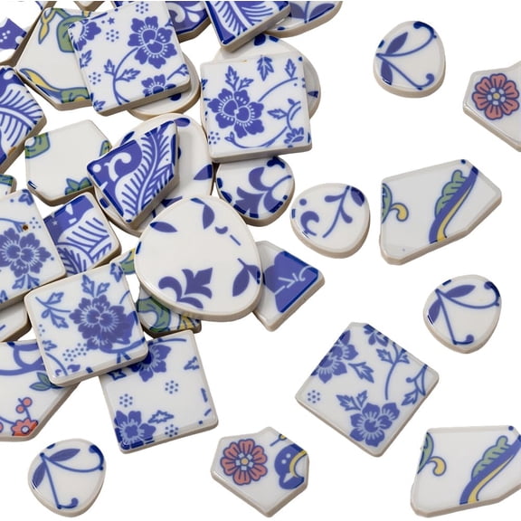 1 Box 200g Porcelain China Mosaic Tile Irregular Broken Mosaic Pieces Mixed Shapes Traditional Chinese Blue and White Ceramic for DIY Crafts Plates Flowerpots Vases Cups Home Bathroom Decor Colorful