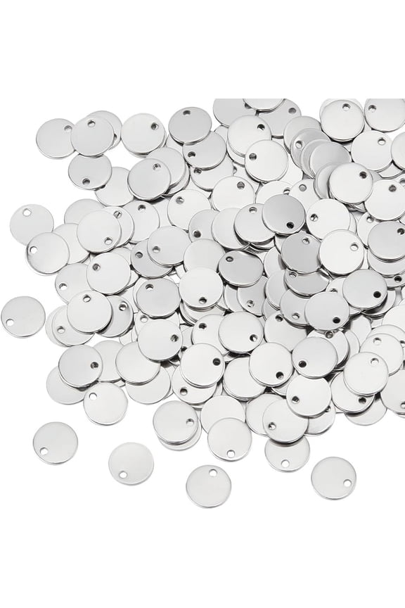 1 Box 200pcs 304 Stainless Steel Pendants 8mm Diameter Flat Round Stamping Blank Tag Metall Charms 1mm Small Hole for Necklace Earring Jewelry Making