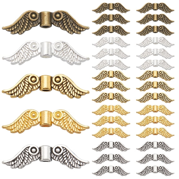 1 Box 200pcs 5 Colors Angel Wings Beads Small Butterfly Wing Bead Tibetan Style Gold Silver White Fairy Wing Shaped Bead BulkDIY