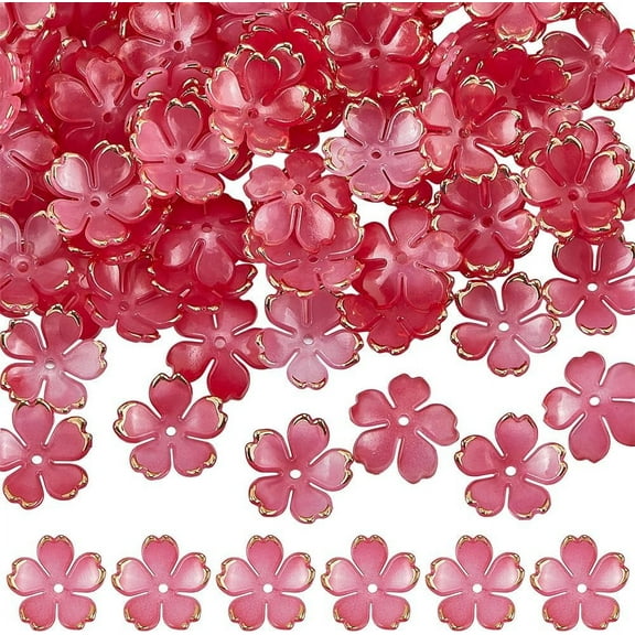 1 Box 200pcs Plastic Flower Bead Caps Acrylic Bead Caps Cerise Red Clear Gradient Spring Flowers Sakuras Spacer Bead Bulk for Jewelry Making Friendship Graduation Decorations DIY Crafts for making