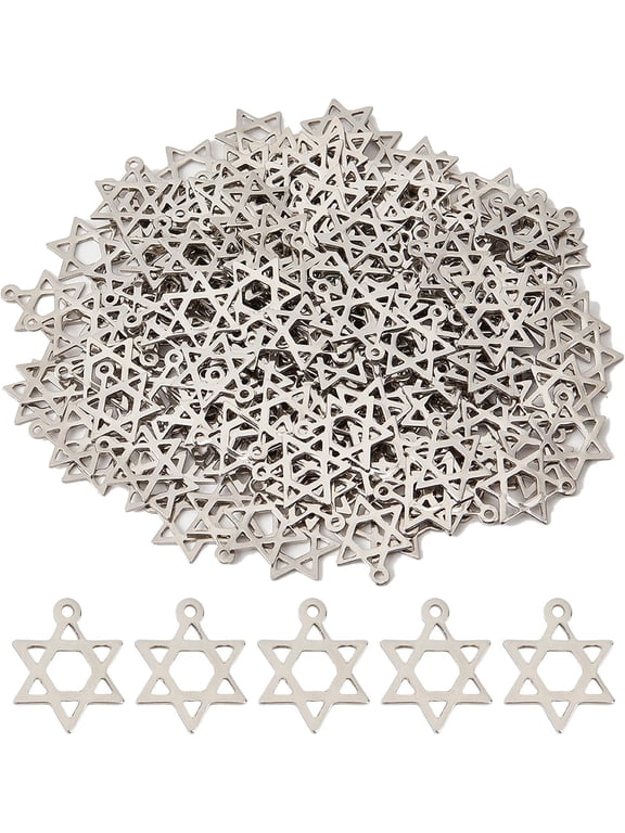 1 Box 200pcs Star of David Charms Stainless Steel Star Charms 6 Pointed Star Charm Double Side Small Jewish Star Charm Laser Cut Lukcy Charm for Jewelry Making Charms DIY Craft Women Adults