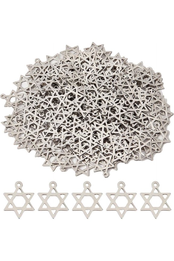 1 Box 200pcs Star of David Charms Stainless Steel Star Charms 6 Pointed Star Charm Double Side Small Jewish Star