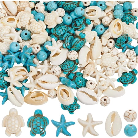 1 Box 200pcs Summer Bead Kit Stone Turtle Beads Magnesite Howlite Sea Marine Animal Hawaii Lucky Starfish Shell Round Loose Spacers