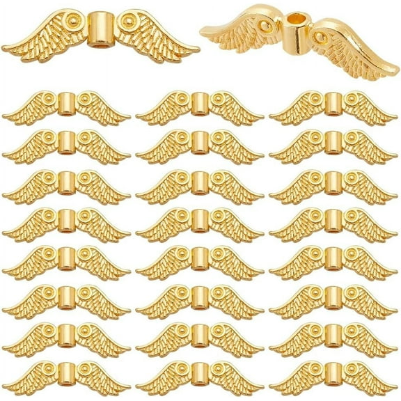 1 Box 200pcs Wing Bead Charm Gold Wing Bead Tibetan Style Golden Small Wing Shape Loose Shape Bead Bulk for Jewelry Making Bracelet Necklace Christmas Beading Crafts Accessories Decor