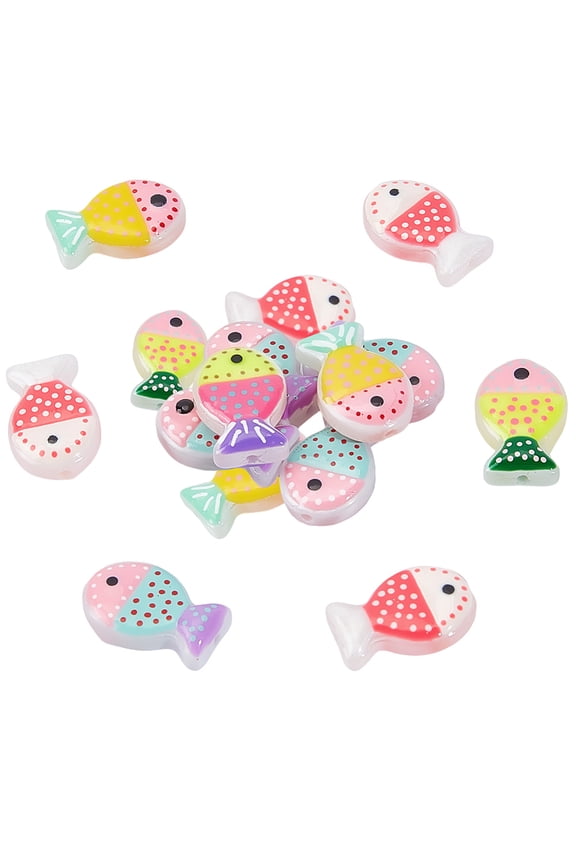 1 Box 20PCS Glass Fish Beads with Hole Lampwork Handmade Color Painted Enamel Animal Ocean Beach Cartoon Charm Spacer Bead Bulk