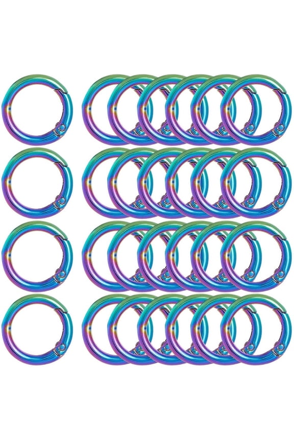1 Box 20Pc Metal Spring O Rings 20mm Round Carabiner Keyring Rainbow Color Trigger Spring Clips Snap Zinc Alloy O Ring Buckles for DIY Keychains Keyring Purses Handbags Dog Leashes Crafts