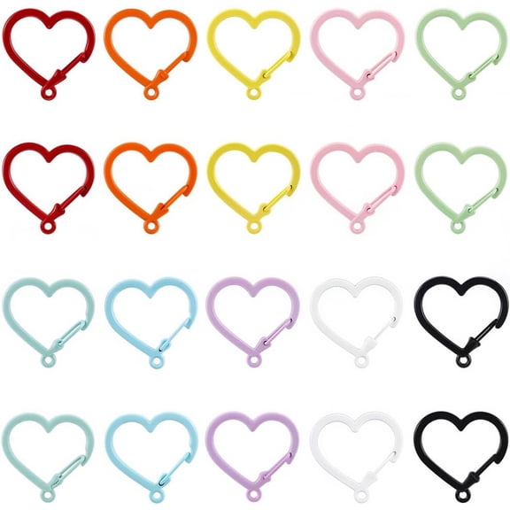 1 Box 20Pcs 10 Colors Heart Shaped Keychain Clasp Keychain Spring Clasp Colorful Metal Hearted Snap Hook with Hole Spring Gate Rings for DIY handcrafting