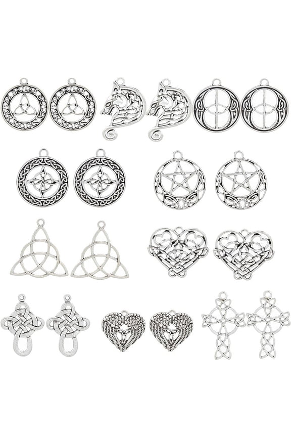 1 Box 20Pcs 10 Style Celtic Knot Charm Celtic Charms Traditional Irish Charms Bulk Trinity Knot Charm Heart Cross Love