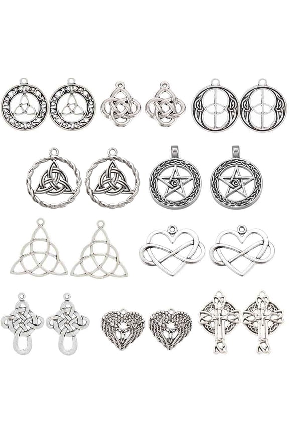 1 Box 20Pcs 10 Style Celtic Knot Charm Celtic Traditional Irish Charms Bulk Trinity Knot Heart Love Pendants for Jewelry Making DIY Handmade Gifts Craft Women Adult