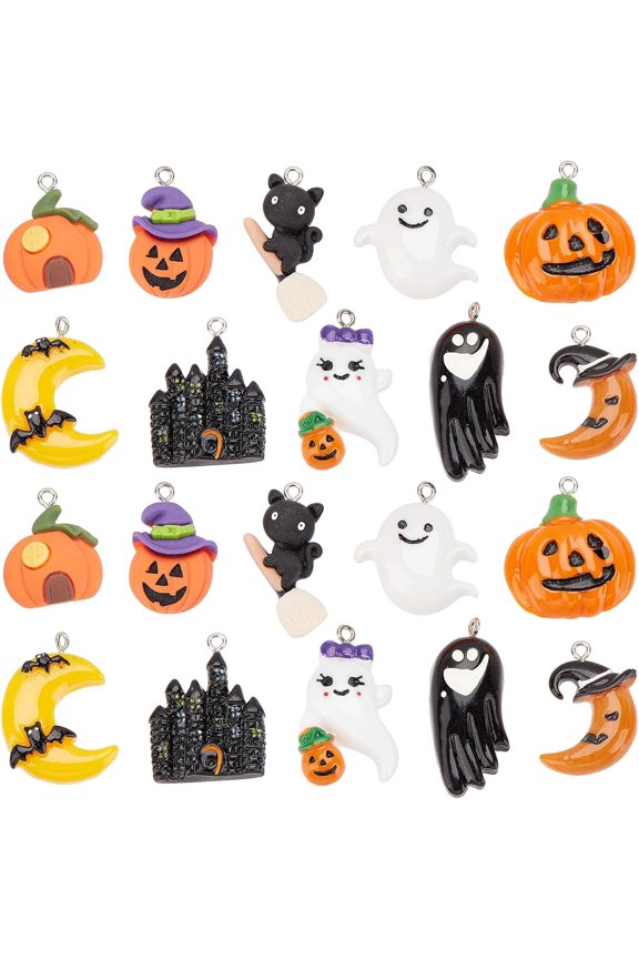 1 Box 20Pcs 10 Styles Charms Pumpkin Charm Bulk Charms Autumn Cute 3D Charm Magic Moon Charm Jewelry Making Charms DIY Bracelet Necklace Ankle Craft Women Adults Mixed Color