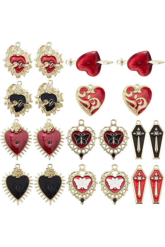 1 Box 20Pcs 10 Styles Gold Gothic Charms Red Goth Charms Rose Knife Heart Coffin Crucifix Butterfly Animal Holiday Charm for Jewelry Making Charms DIY Earrings Necklaces BraceletsBlack