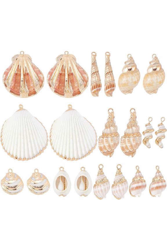1 Box 20Pcs 10 Styles Sea Shell Charms Bulk Seashell Charms Natural Cowrie Conch Seashells Ocean Sea Shells Beach Charm for Jewelry Making Charms Women DIY Necklaces Earrings Bracelets diy