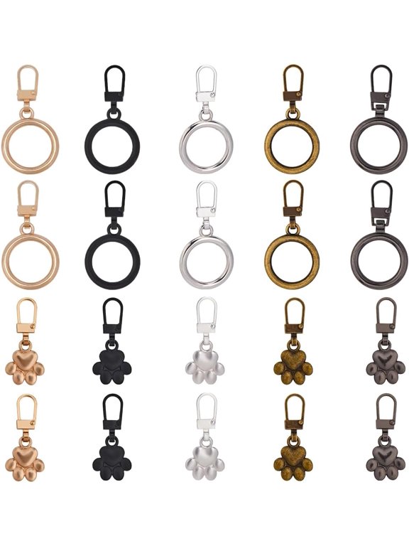 1 Box 20Pcs 10 Styles Zipper Pulls Replacement Dog Paw Zipper Charms Gold Silver Alloy Round Black Pet Print Round Ring Detachable Repair Tab Zippers Pulls for Bag Suitcase Jacket Backpacks
