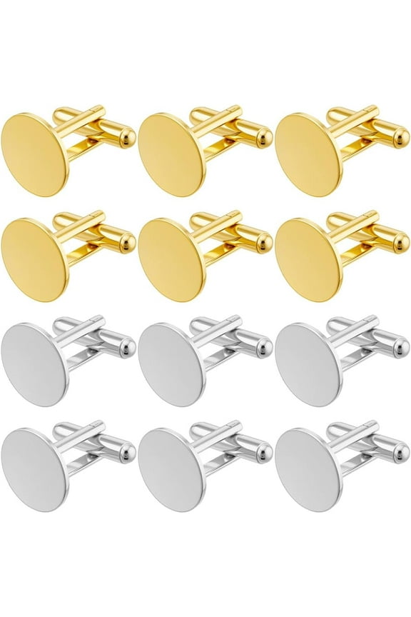 1 Box 20Pcs 15mm Silver and Gold Cufflinks Button Cufflinks Bulk Alloy Brass Round Tray Flat Blank Business Suits Studs Settings Cuff Link for Men Business Wedding Banquet Gifts Crafting
