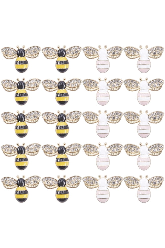 1 Box 20Pcs 2 Colors Bee Charms Pendants Rhinestone Enamel Craft Embellishments Crafting for DIY Handmade Crafts Storage Container Mixed Color 1box