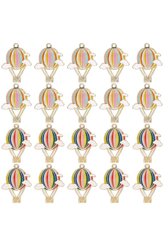 1 Box 20Pcs 2 Colors Hot Air Balloon Charms Balloons Charms Bulk Enamel Alloy Colorful Clouds Dangle Travel Theme Pendants DIY
