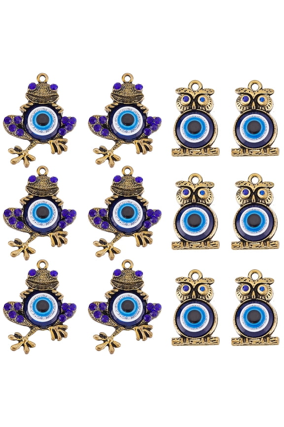 1 Box 20Pcs 2 Style Charms Gothic Rhinestone Frog Charm Gemstone Animal Magic Owl Charms for Jewelry Making Charms Bulk