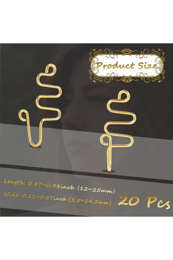 1 Box 20Pcs 20 Styles Gold Faux Nose Cuff Assorted Shapes Metal Brass African Twist Hoop Ring Clip on Body Non Piercing Needed Jewelry Nose Stud Cuffs for Women Men Supplies