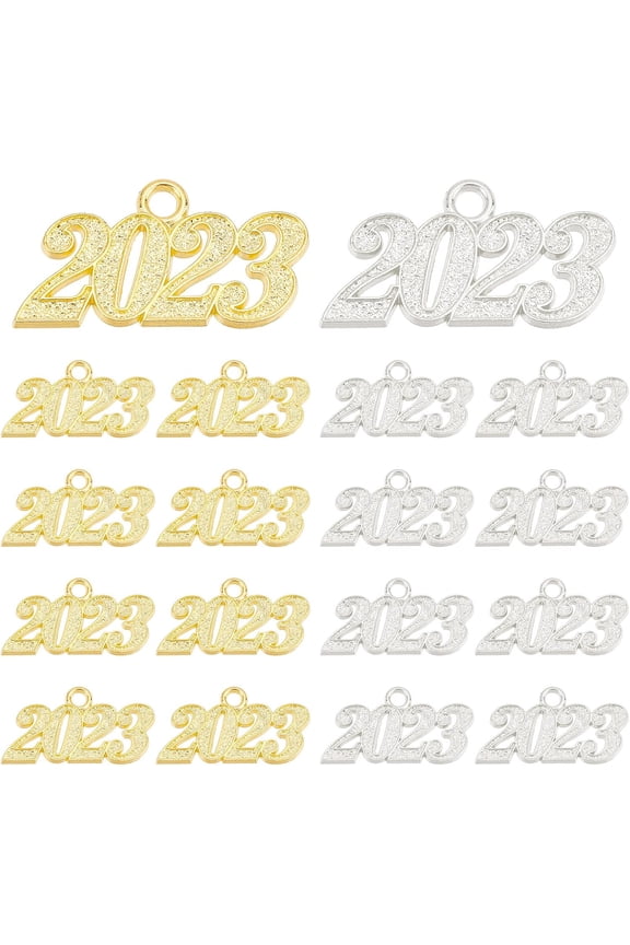 1 Box 20Pcs 2023 Charms New Years Charm Christmas Tree Hanging Ornament Graduation Cap Charms 23 Year Charm
