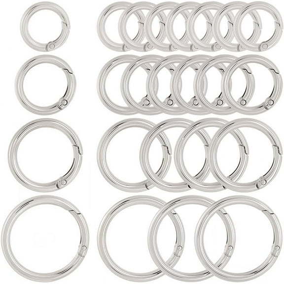 1 Box 20Pcs 4 Sizes Trigger Spring O Rings Bulk Round Carabiner Clip Key Ring Metal Circle Snap Hooks Gate O Ring Buckle Clasps