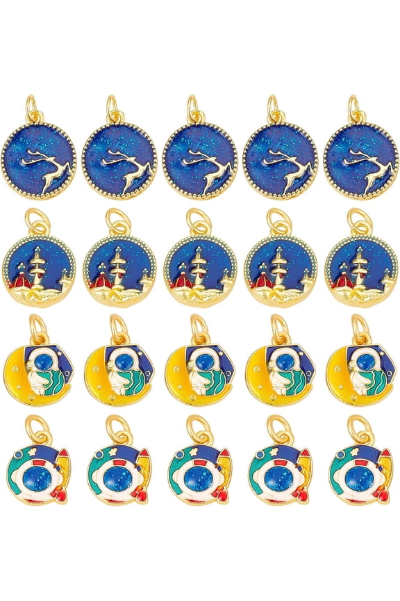 1 Box 20Pcs 4 Style Space Charms Astronaut Charms Bulk Moon Star Romantic Starry Sky Dark Night Charm Spacemen Rocket Charm DIY