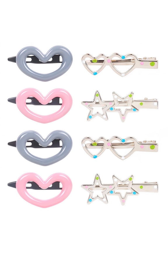 1 Box 20Pcs 4 Styles Heart Hair Clips Metal Star Barrettes Hair Snap Clips Plastic Iron Enamel Hairpins Styling Accessories