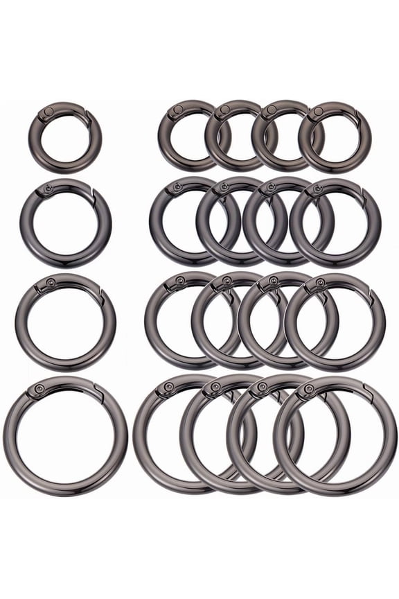 1 Box 20Pcs 4 Styles Metal Black Key Ring Round Carabiner Keychain Small Large Snap Clip Hooks Alloy Multi Purpose Spring O Rings