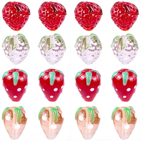 1 Box 20Pcs 4 Styles Strawberries Glass Beads Fruit Lampwork Beads Bulk Colorful Handmade Assorted Strawberry Loose Spacers