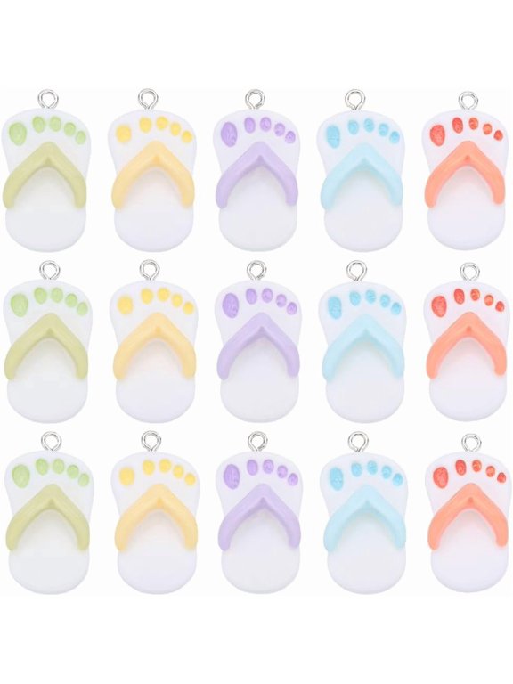 1 Box 20Pcs 5 Colors Flip Flop Charms Bulk Slipper Charms Resin Mini Cute Flipflops Slippers Summer Beach Shoes Flatback Charm for Jewelry Making Charms Women DIY Necklaces Earrings Crafts