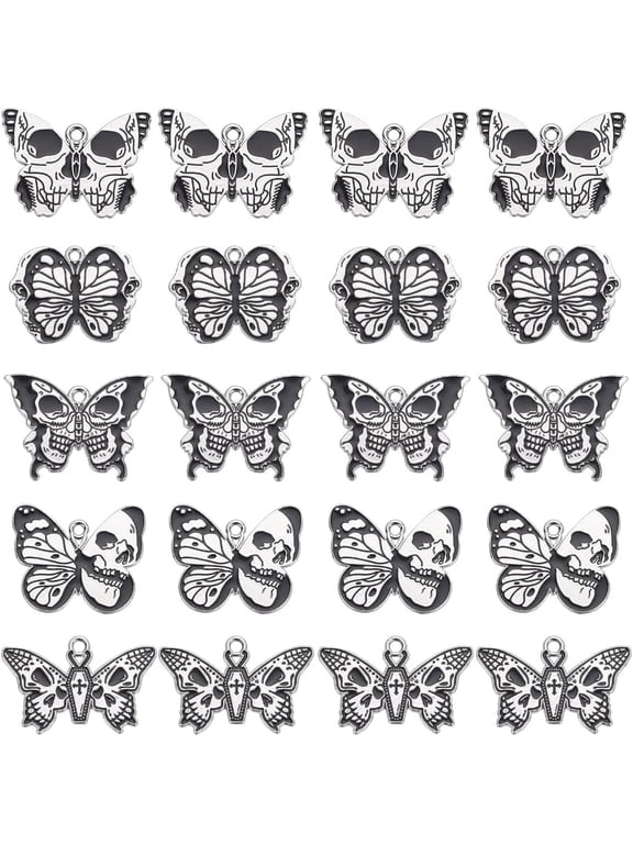 1 Box 20Pcs 5 Styles Butterfly Charms Bulk Gothic Charms Moth Charm Enamel Black White Insect Charm for Jewelry Making Charms DIY Necklace Earring Adults Craft Black 1box