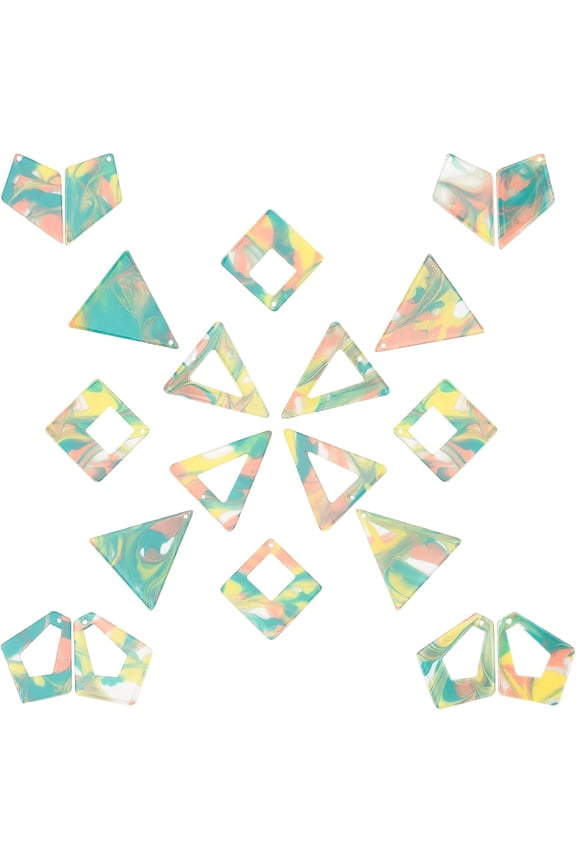 1 Box 20Pcs 5 Styles Geometric Charms Acrylic Gradient Geometry Pendants Colorful Rhombus Triangle Kite Plastic Charm Flatback for Jewelry Making Charms Necklaces Earrings DIY Supplies