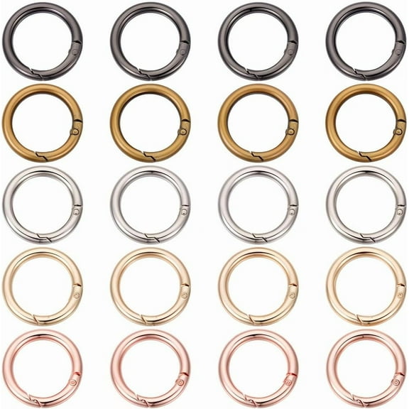 1 Box 20Pcs 5 Styles Round Spring Snap Hooks Spring O Ring 35mm Mixed Colors Small Large Alloy Clip Bulk Keyring Round Carabiner Clasps for Jewelry Making Shoulder Bag Chain Keychain Purse Colorful