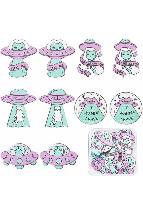 1 Box 20Pcs 5 Styles Space Charms Alien Charms UFO Acrylic Flying Saucer Cat Charm Cute Pet Animal Charm