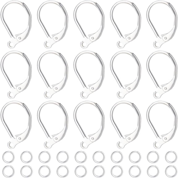 1 Box 20Pcs 925 Sterling Silver Plated Leverback Earwires French Earring Hooks 15.6x10x2mm Interchangeable Dangle Ear Wire Findings with 20Pcs Open Jump Rings for Jewelry Making DIY