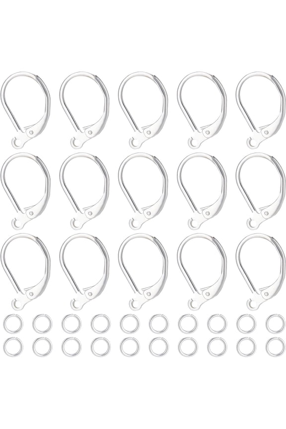 1 Box 20Pcs 925 Sterling Silver Plated Leverback Earwires French Earring Hooks 15.6x10x2mm Interchangeable Dangle Ear Wire Findings with 20Pcs Open Jump Rings for Jewelry Making DIY