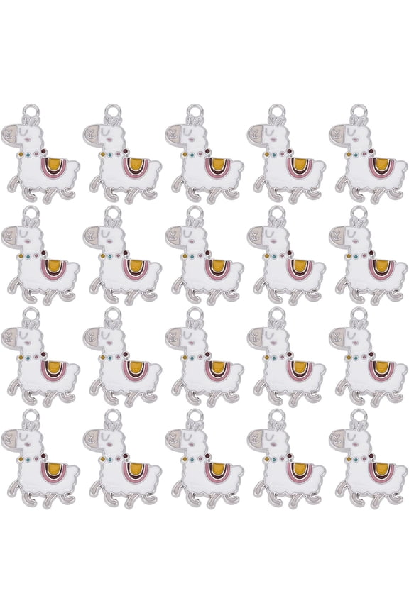 1 Box 20Pcs Animal Charms Llama Charms Bulk Sheep Enamel Alpaca White Metal Alloy Pendants DIY