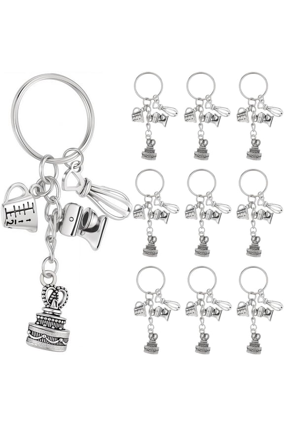 1 Box 20Pcs Baking Key Chain Cake Keychain Bulk Silver Metal Alloy Dessert Cooking Kitchen Cutlery Baker Tool Utensils Decorations Charm Keyring for Handbag Graduation Gifts Accessories