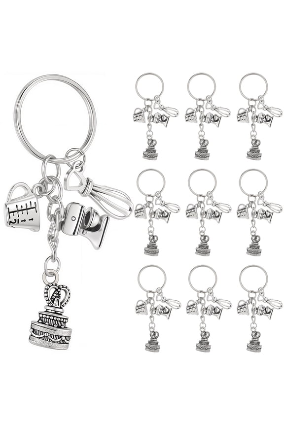 1 Box 20Pcs Baking Key Chain Keychain Bulk Silver Metal Alloy Dessert Cooking Kitchen Cutlery Baker Tool Utensils Decorations Charm Keyring