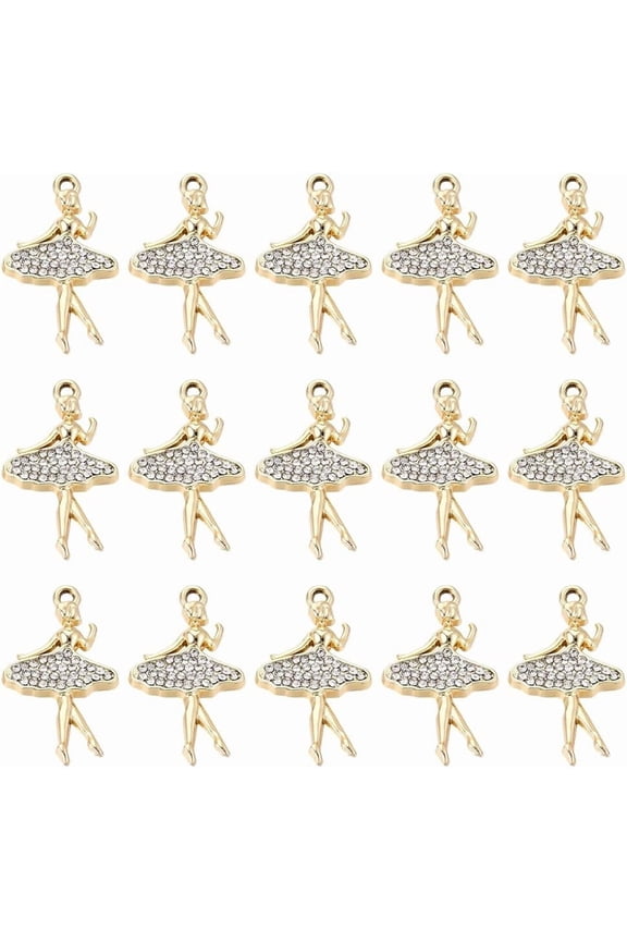 1 Box 20Pcs Ballet Dancer Charm Ballet Charms Bulk Alloy Silver Cute Rhinestone Ballerina Dancers Charm