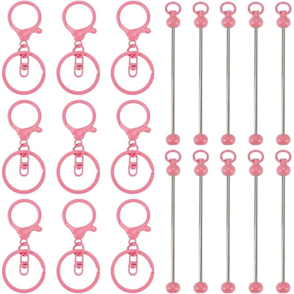 1 Box 20Pcs Beadable Keychains Beaded Keychain Bars Keychain Bar Bulk Keychain Clasps with Bar Beadable Keychain Pink Bar Keychain for Jewelry Making Charms DIY Crafts Key Chains Supplies
