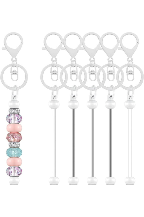 1 Box 20Pcs Beaded Key Chain Bars DIY Beaded Keychain Kit Alloy White Removable Beadable Iron Bar Blank Keychains Making Accessories for Handmade Beadable Keychain Making Supplies DIY Crafts