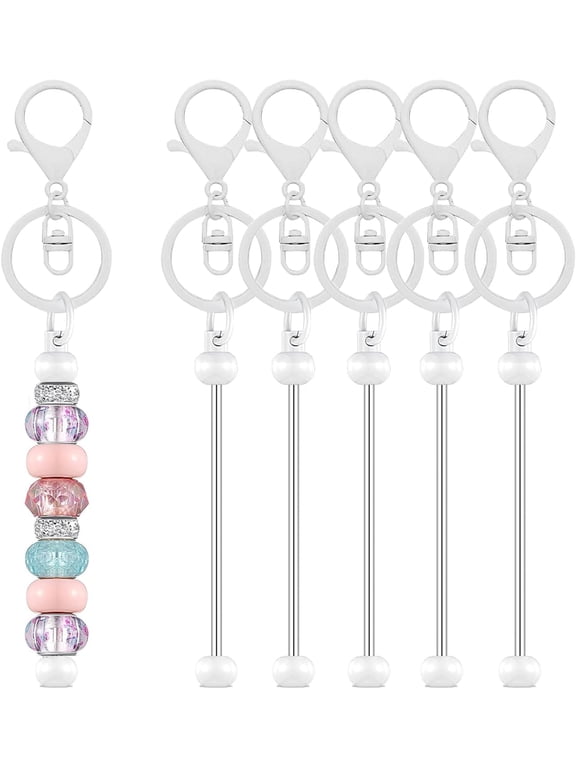 1 Box 20Pcs Beaded Key Chain Bars DIY Beaded Keychain Kit Alloy White Removable Beadable Iron Bar Blank Keychains Making Accessories for Handmade Beadable Keychain Making Supplies DIY Crafts