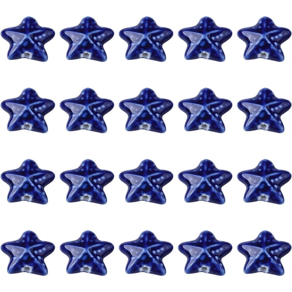 1 Box 20Pcs Blue Starfish Beads Sea Star Bead Porcelain Carved Ocean Animal Spacer Beads Charms Elastic Thread for DIY DIY Jewelry Making Bracelets Necklaces Crafts Supplies