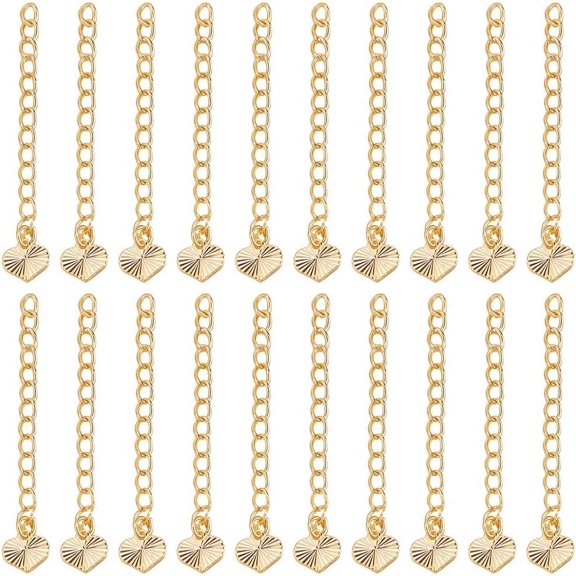 1 Box 20Pcs Bracelet Extender Chain with Heart Tag Necklace End Chains Real 18K Gold Plated Brass Lowe Charm 5.2cm Craft Cable Chain Extension for Jewelry Making DIY Crafts Metal Real 18K Gold Plated
